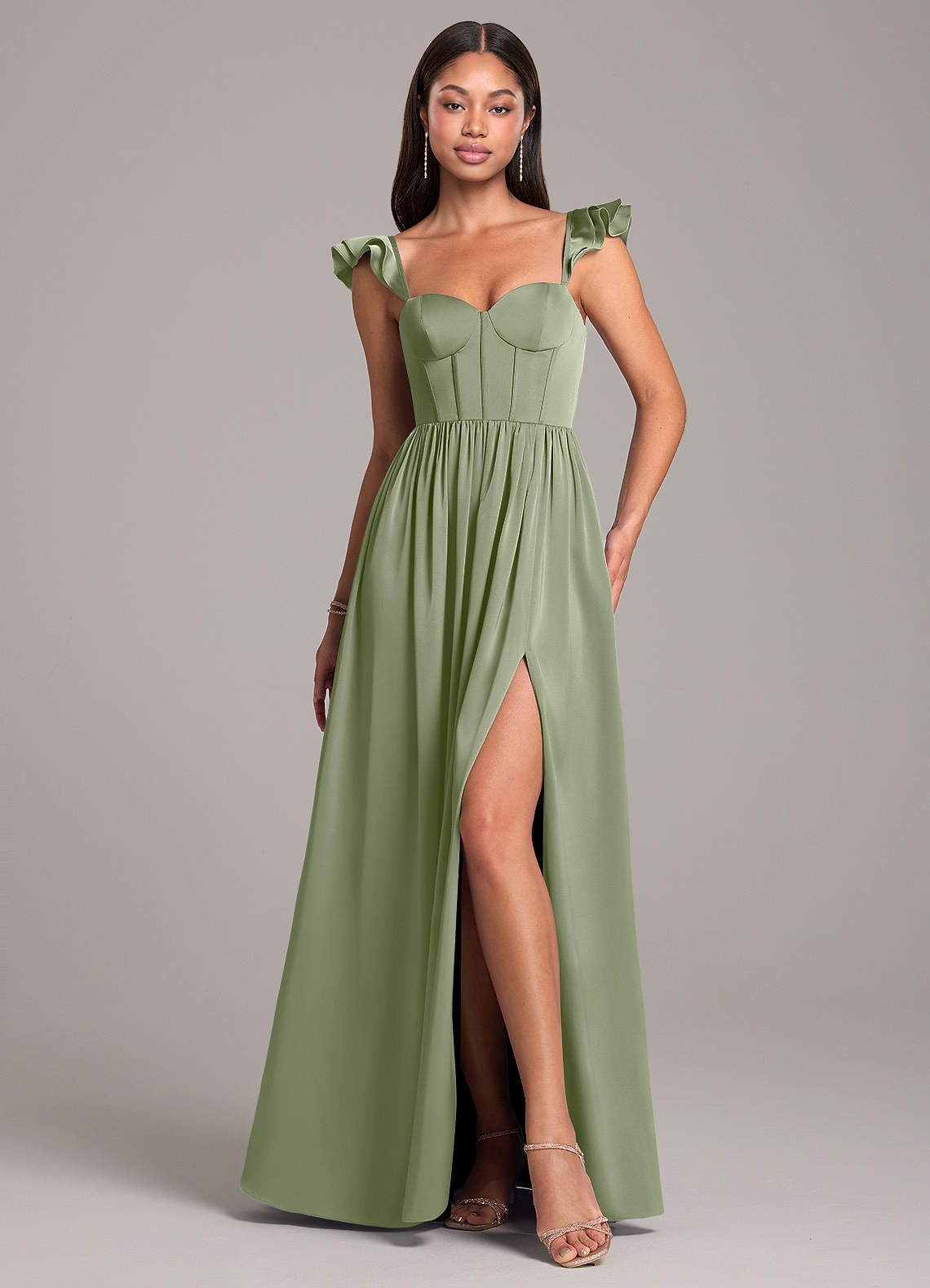 black gowns & formal dresses ANNIKA Dress Bridal Attire Bridal Consignment Color:Gentle Mist Silhouette and Fit Color_yellow