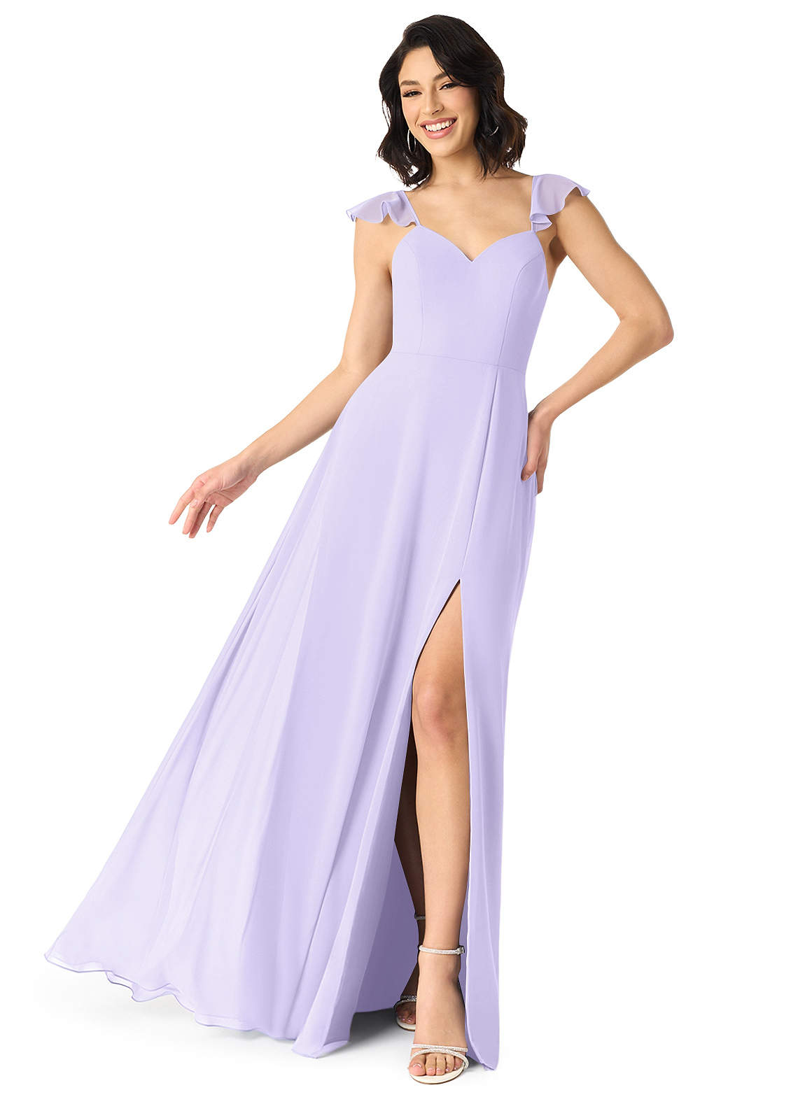Azazie Everett Bridesmaid Dresses Lilac A-Line V-neck Ruched Chiffon Dress image1