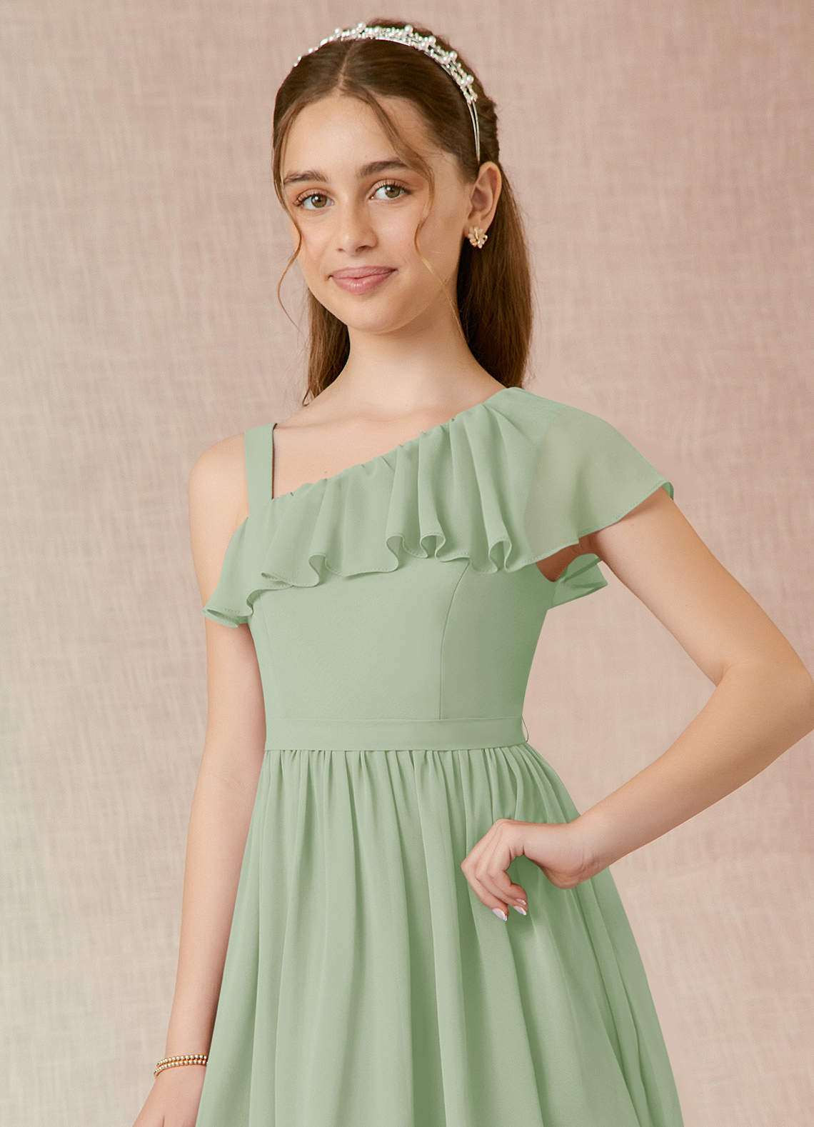 Azazie Mango Junior Ready to Ship Bridesmaid Dress in Dusty Sage | Azazie UK