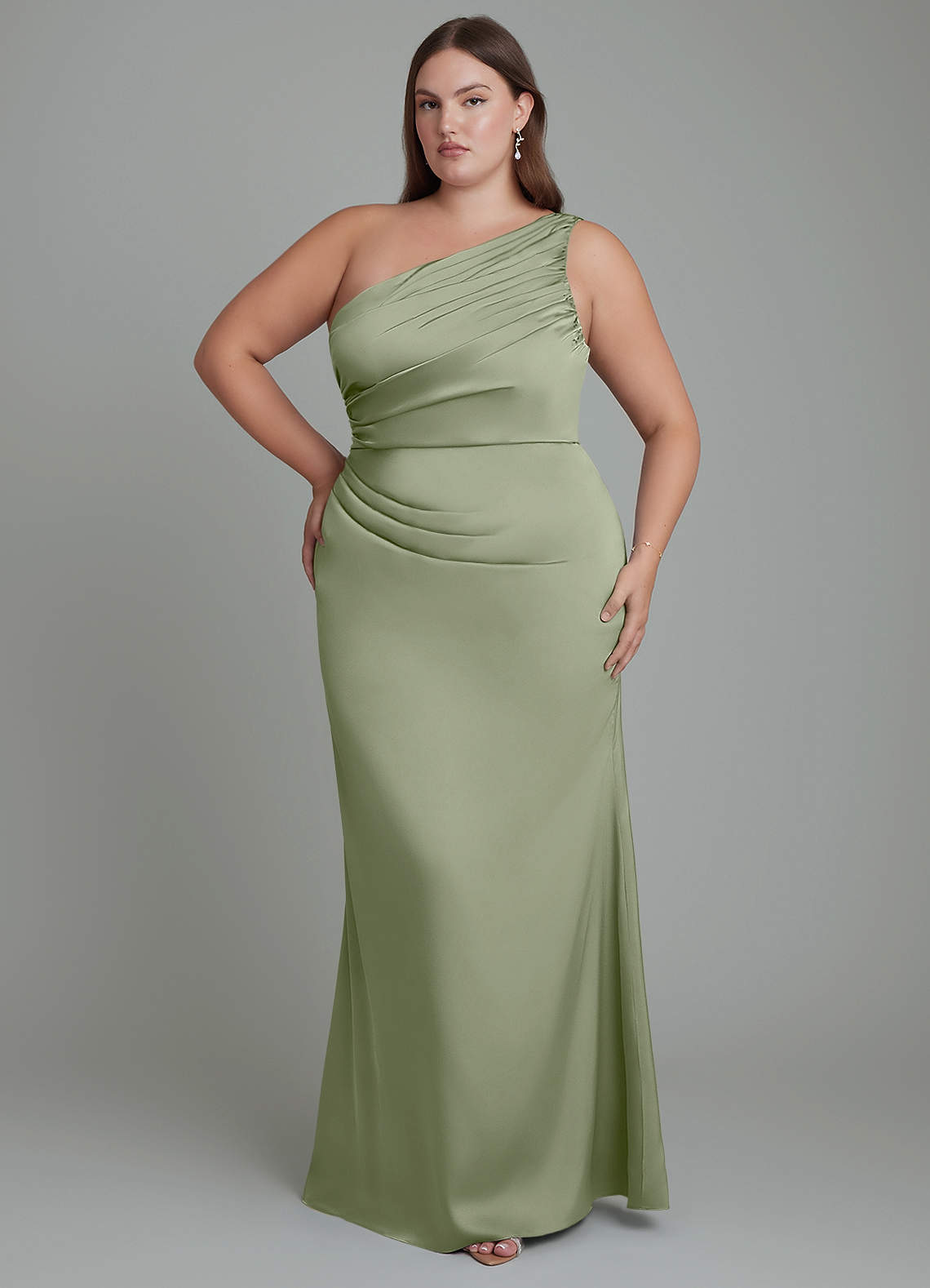 Azazie Akilah Brudtärnklänningar Klänning av Sjöjungfru i Stretch Satin One-shoulder Pistasch image1
