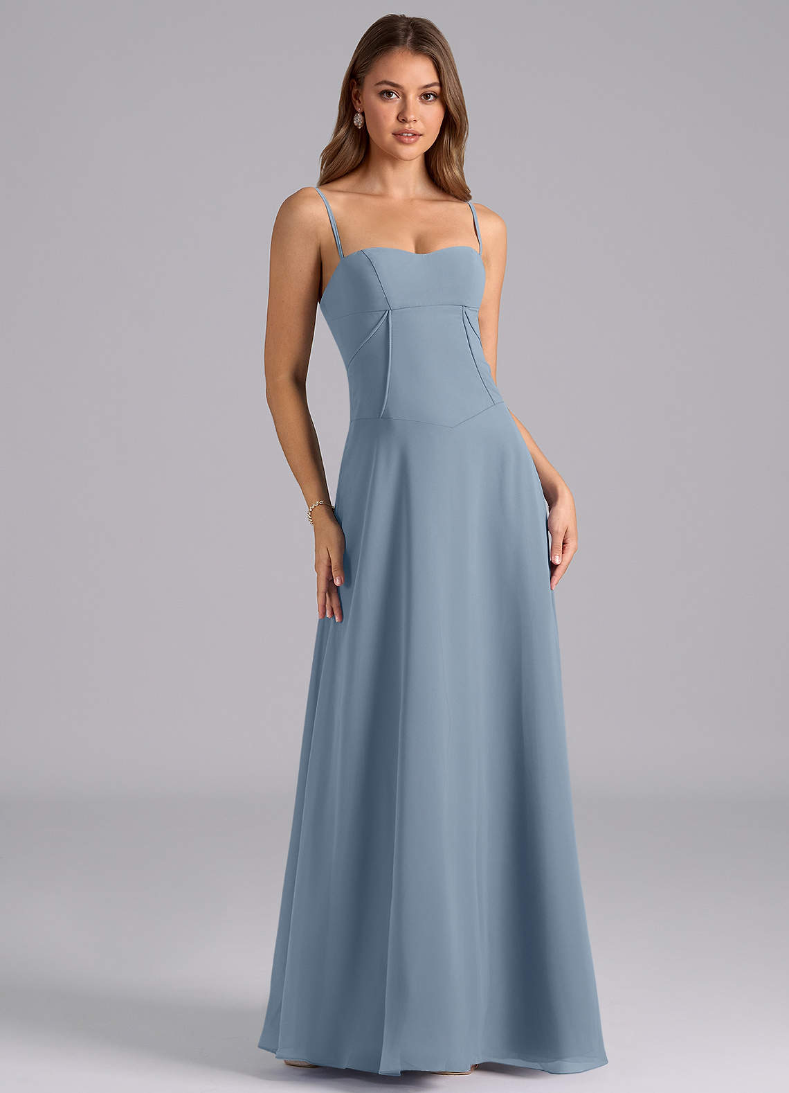 Azazie Valentine Bridesmaid Dresses Dusty Blue A-Line Corset Chiffon Dress image1