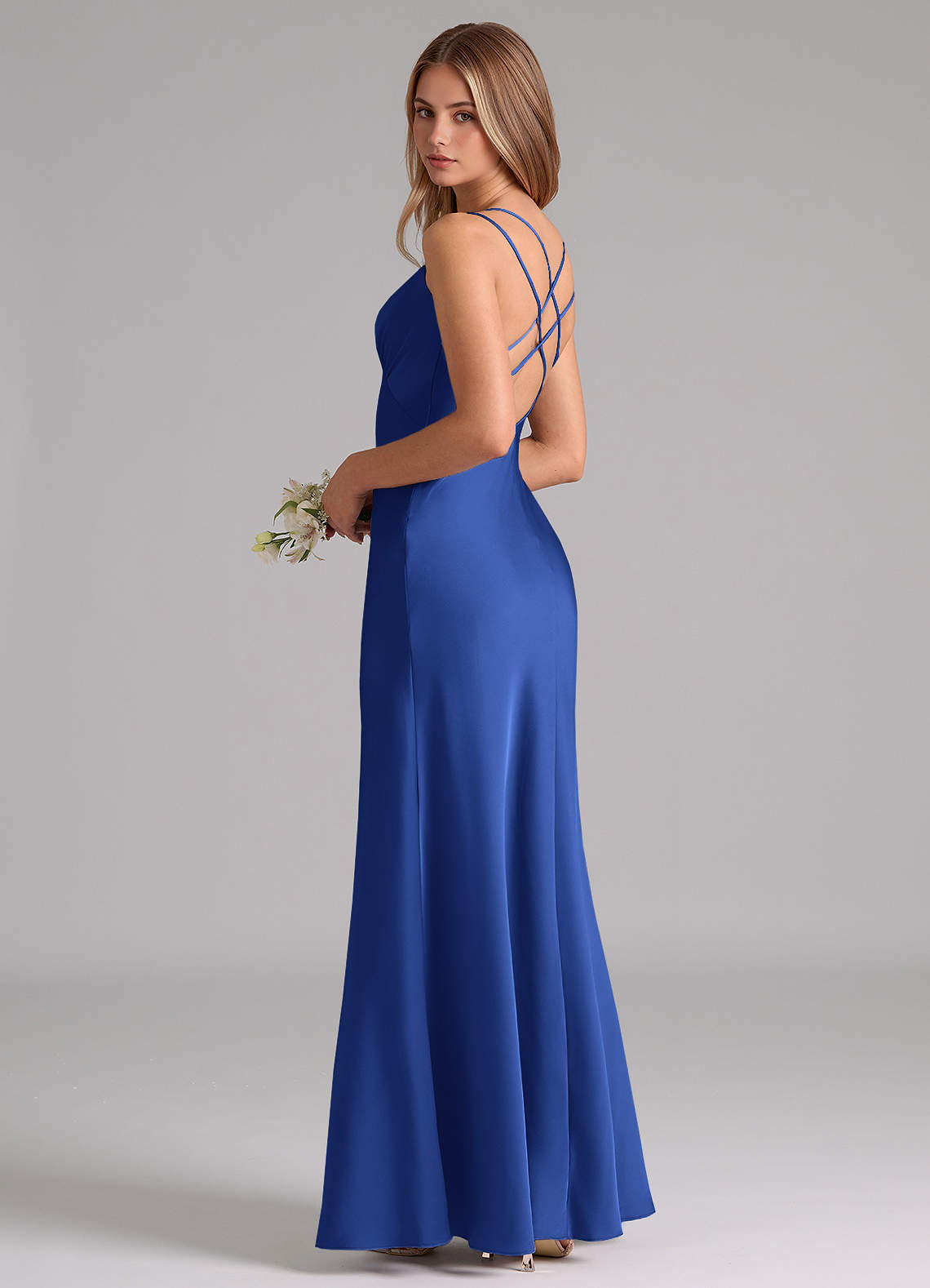 Azazie Suttona Vestidos de damas de honor Vestido de Azul Real de Satén Elástico de Corte en A con Plisado image1