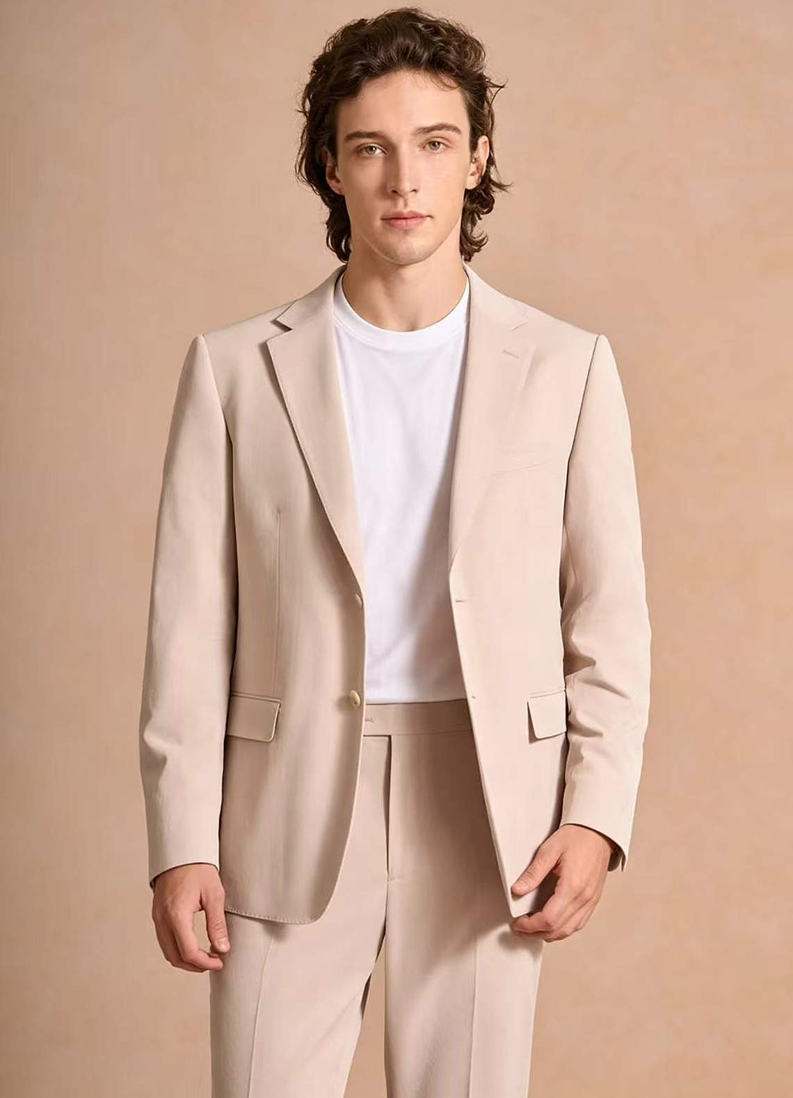 front Carter Tan Cotton Linen Blend Suit