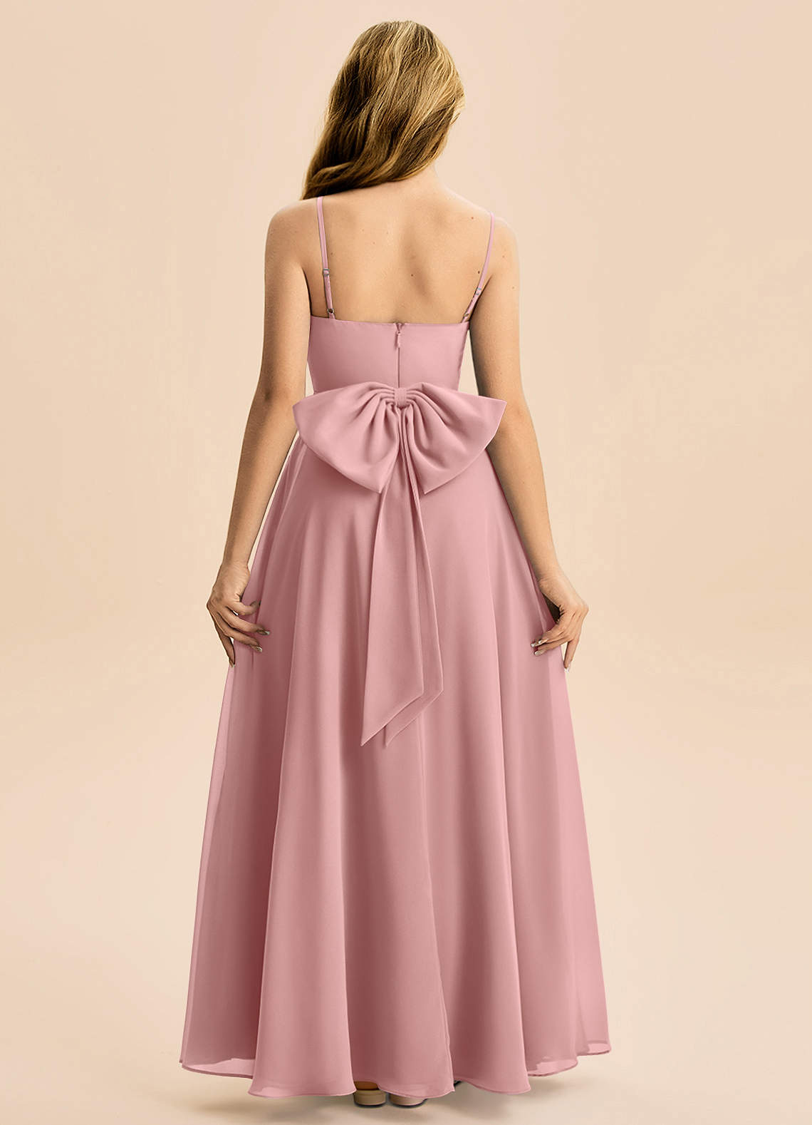 Azazie Bear Junior Dusty Rose A-Line Pleated Chiffon Dress image1