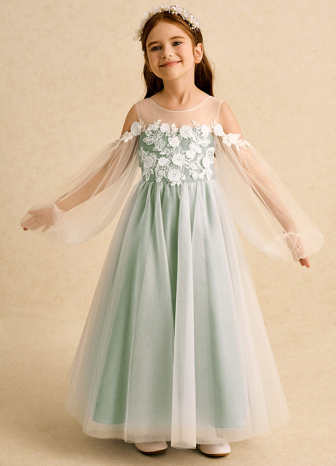 Azazie Zimi Flower Girl Klänningar Klänning Balklänning i Tyll Hjärtformad urringning image3