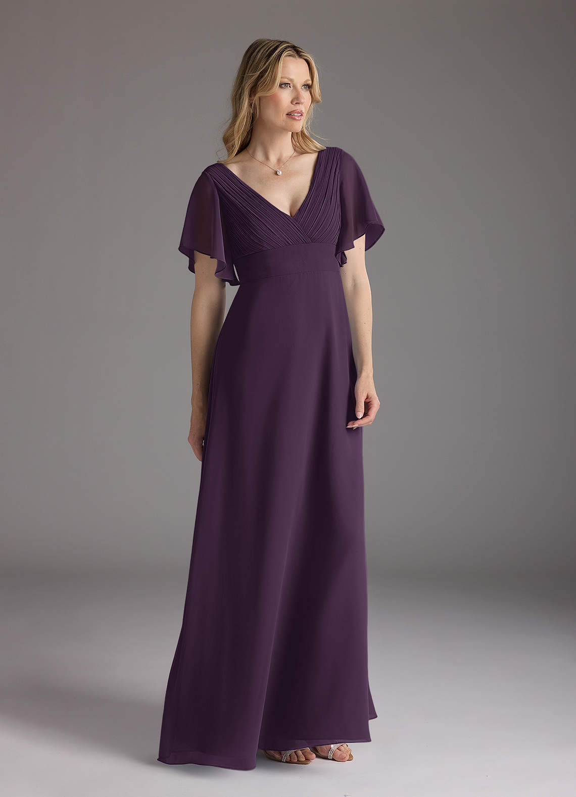 Azazie Alessa Mother of the Bride Dresses Plum A-Line V-Neck Pleated Chiffon Dress image1