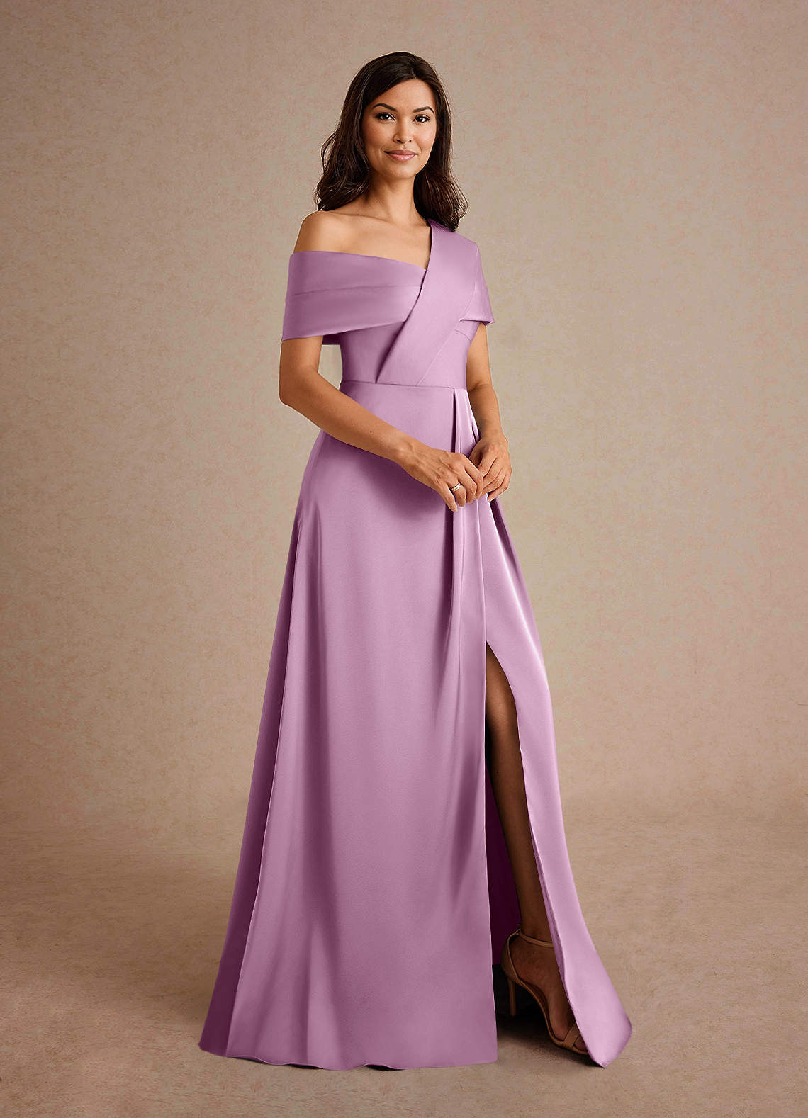 Azazie Milton Mother of the Bride Dresses Wisteria A-Line Pleated Stretch Satin Dress image5