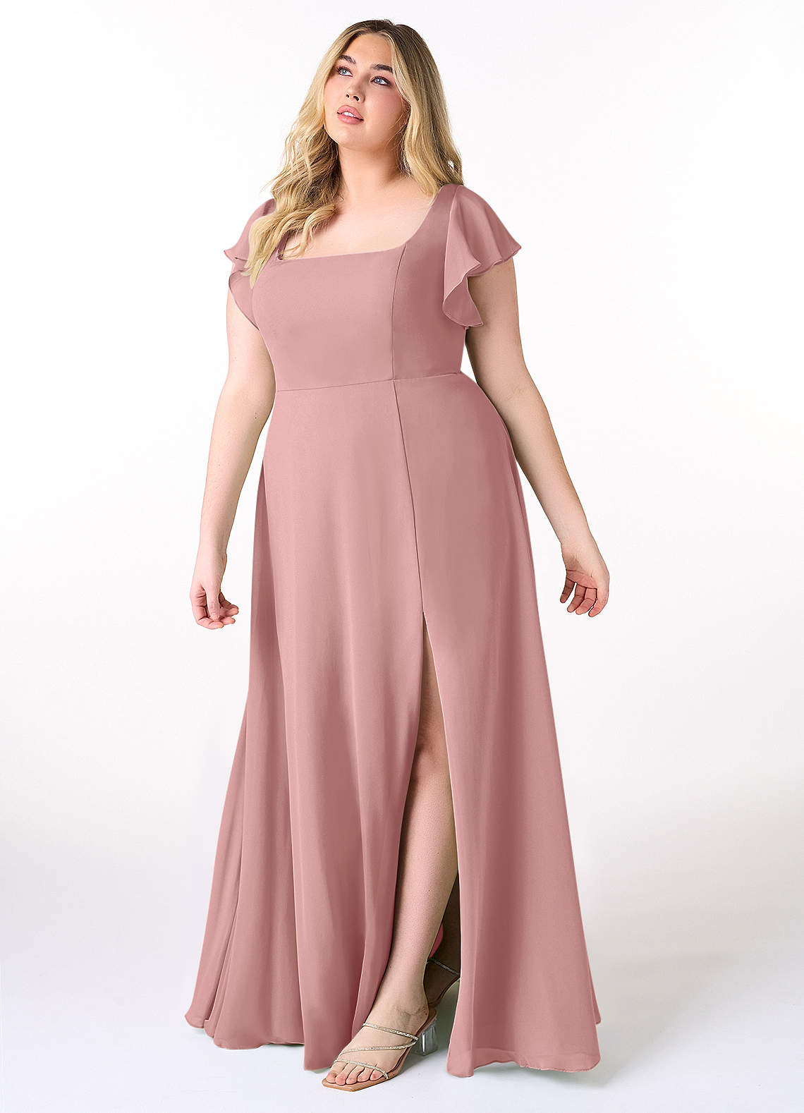 Azazie Bondi Bridesmaid Dresses Dusty Rose A-Line Ruffled Chiffon Dress image8