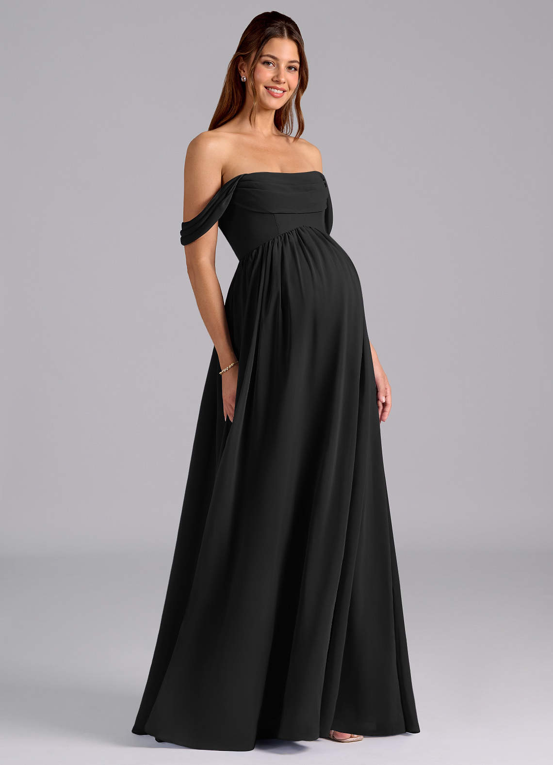 Azazie Saige Brautjungfernkleider für Schwangere A-Linie Plissee Chiffon Bodenlänge Kleid image1