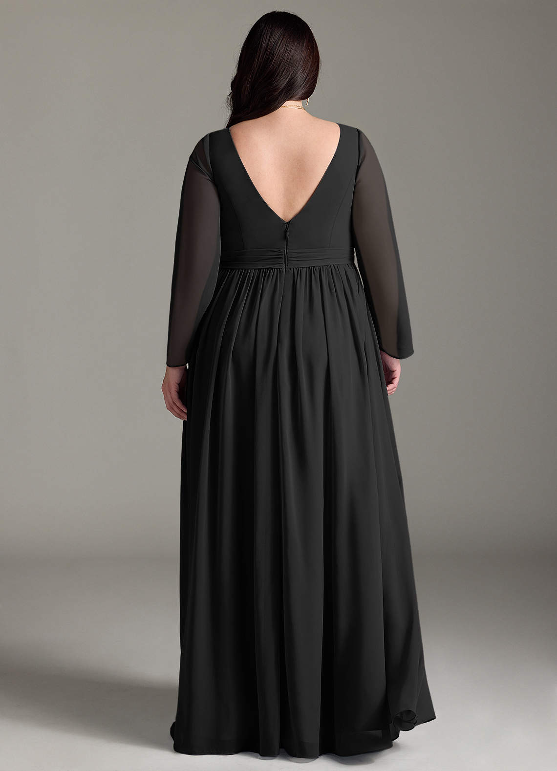 Azazie Teton Vestidos de dama de honra para maternidade Vestido Linha A Manga comprida Comprimento do chão Chiffon image7