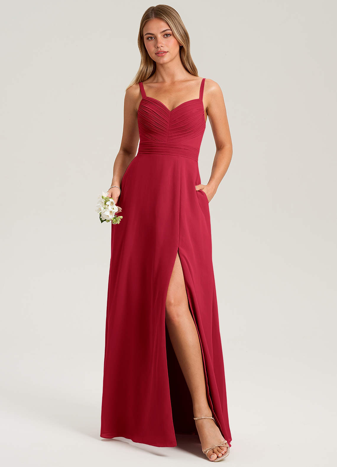 Azazie Terese Bridesmaid Dresses Scarlet A-Line Pleated Chiffon Dress image1