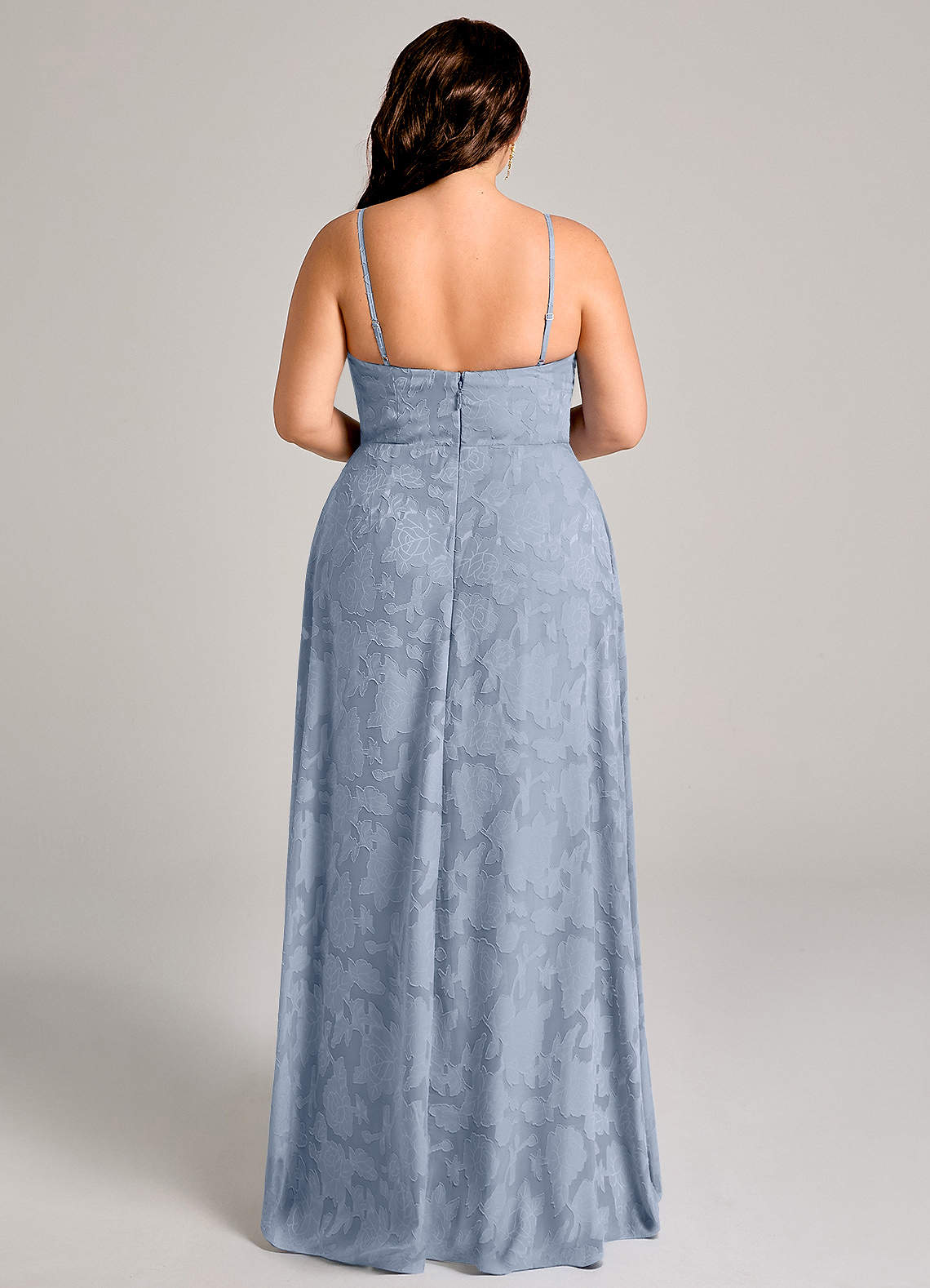 Azazie Moira Bridesmaid Dresses Dusty Blue A-Line Side Slit Floral Burnout Dress image10