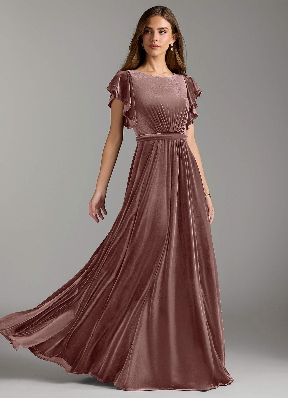 Azazie Daphne vestidos de dama de honor modestos Vestido de Corte En A Con cinturón Hasta el suelo terciopelo image1