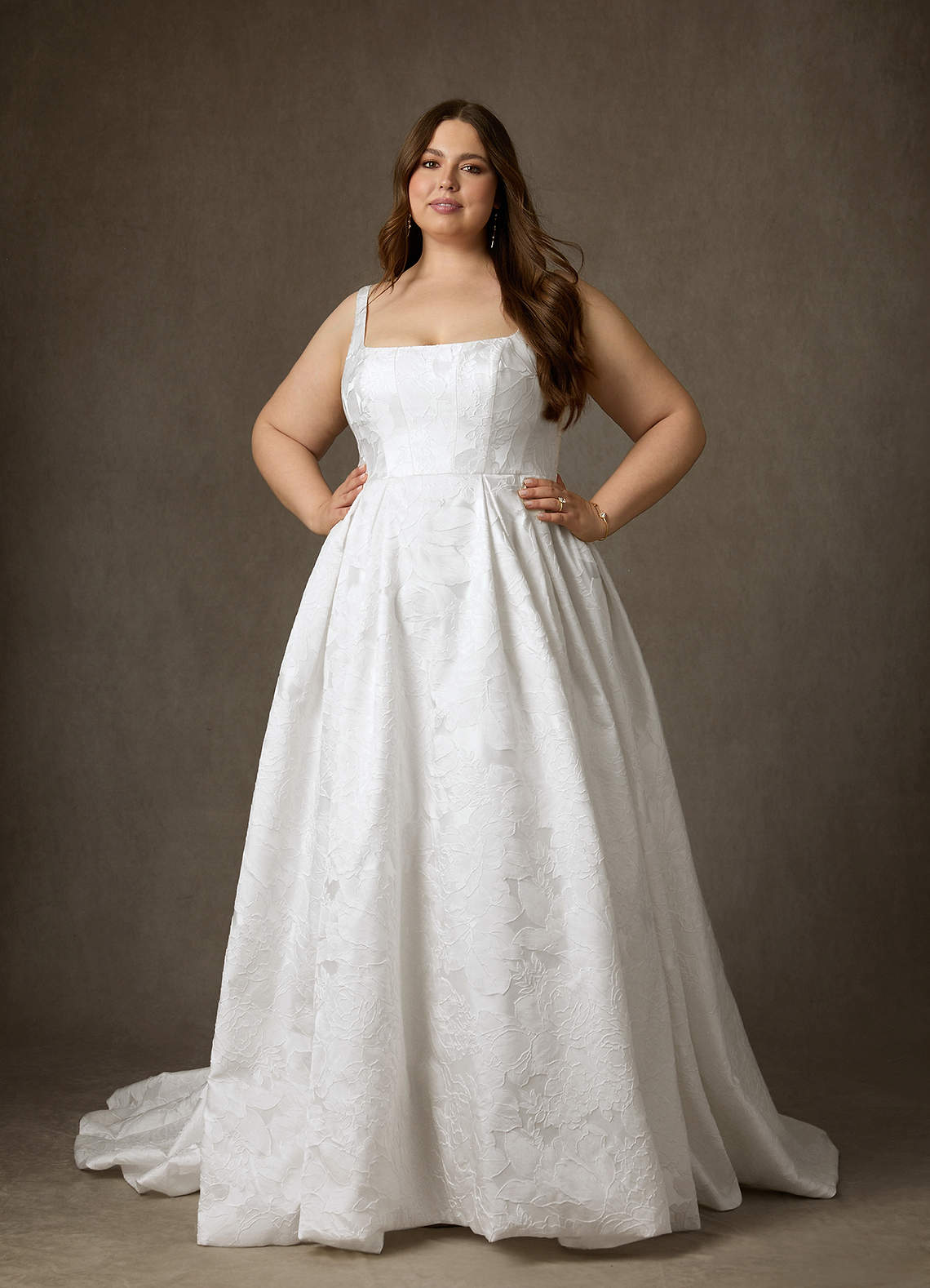 Azazie Ruby Wedding Dresses Diamond White Ball-Gown with Pockets Floral Jacquard Dress image12