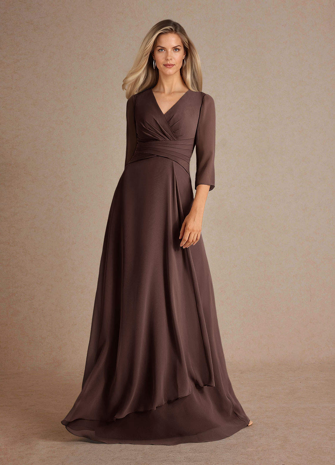 Azazie Mayfield Mother of the Bride Dresses Ganache A-Line Pleated Chiffon Dress image4