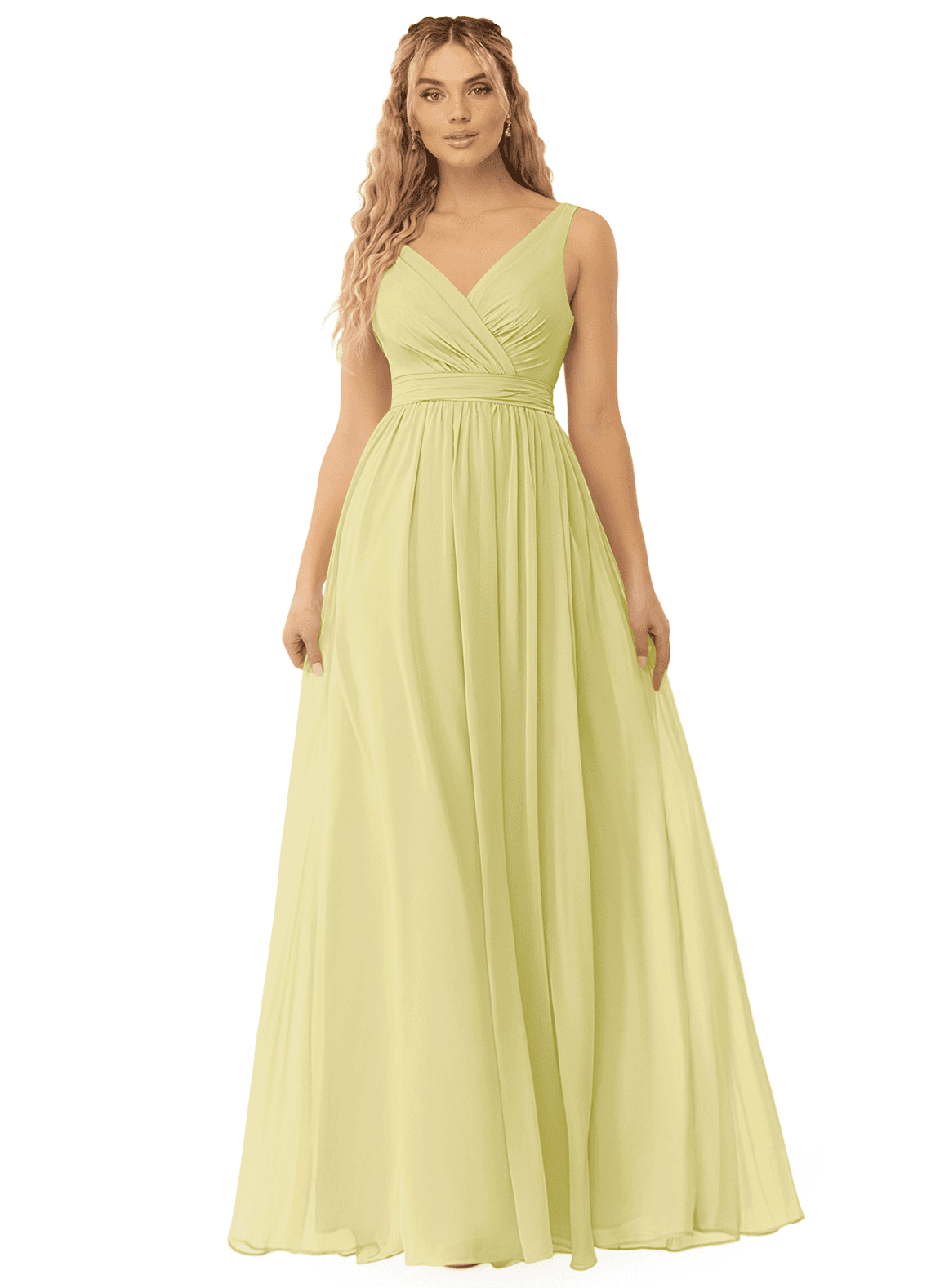 Azazie Kora Robes de demoiselle d'honneur Robe Trapèze en Mousseline de soie Plissée Sorbet Citron image1
