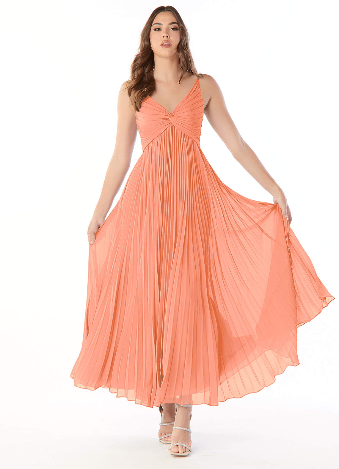 Azazie Raychelle Bridesmaid Dresses Sunset A-Line V-Neck Chiffon Dress image1