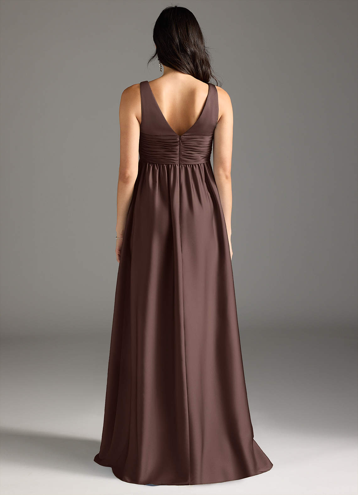 Azazie Yetta Maternity Bridesmaid Dresses A-Line Pleated Stretch Satin Floor-Length Dress image6