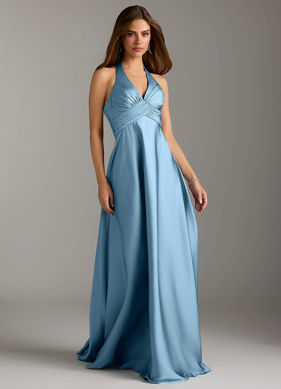 Azazie Tessie Bridesmaid Dresses Steel Blue A-Line Pleated Stretch Satin Dress image1