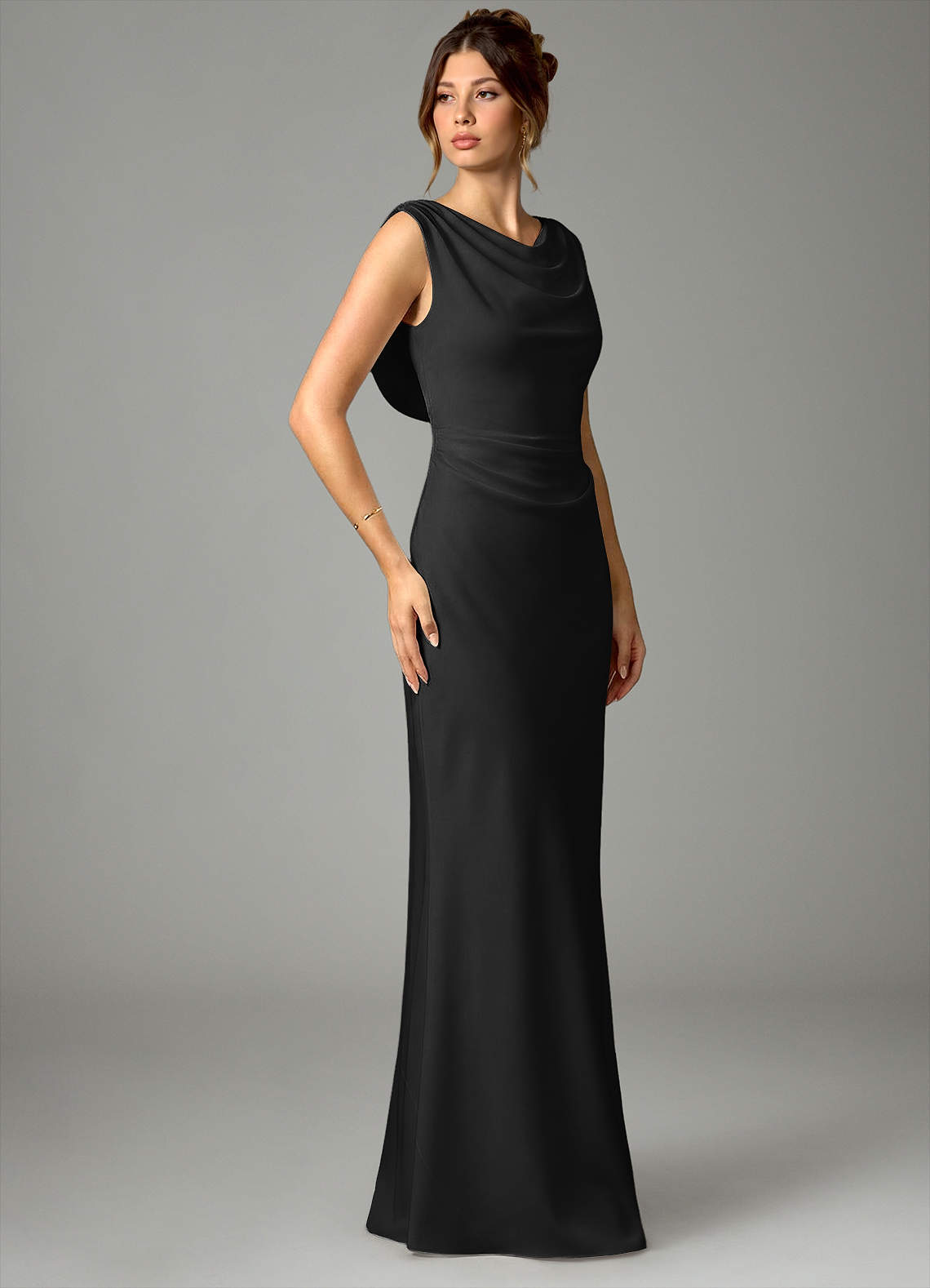 Azazie Kieryn Bridesmaid Dresses Black Mermaid Pleated Stretch Satin Dress image2