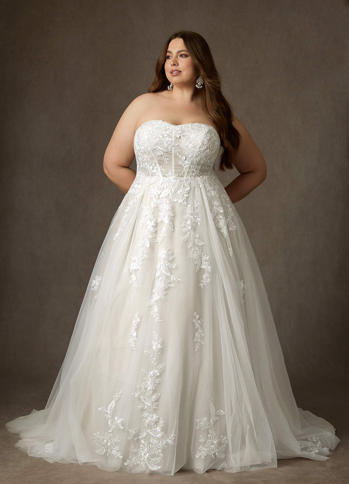 Azazie Keri Wedding Dresses Diamond White Ball-Gown Strapless Lace Dress image12