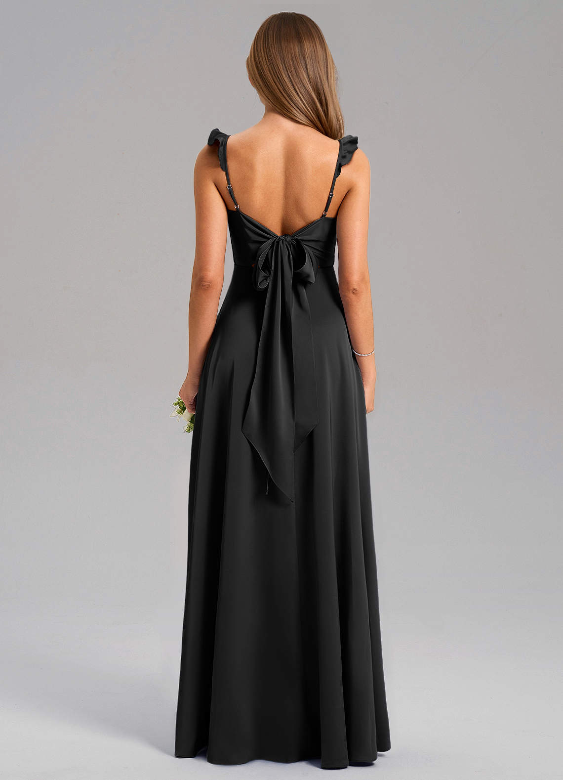 Azazie Everett Kleider zum Anprobieren zu Hause A-Linie Stretch-Satin Kleid Schwarz image1