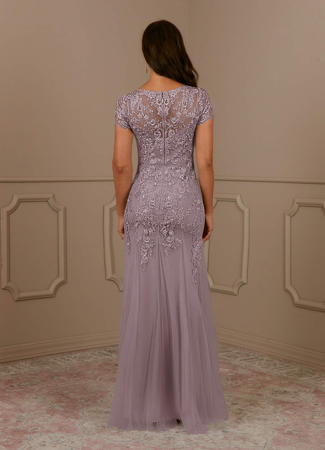 Azazie Laurie Venta Final Vestido de Taupe de Tul de Corte Sirena con Scoop Lentejuelas image5