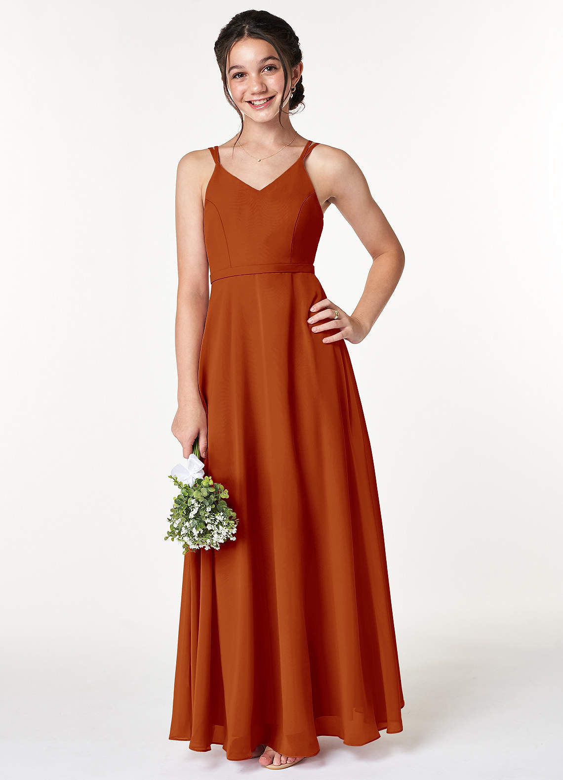 Azazie Janine Junior Paprika A-Line Chiffon Dress image1