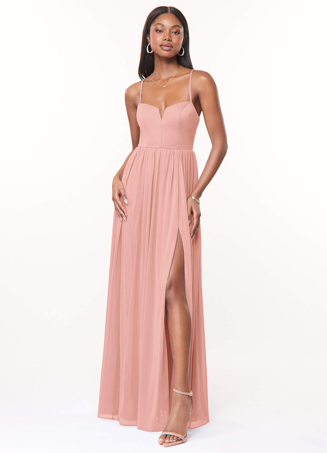 Azazie Marsol Bridesmaid Dresses Rosette A-Line Corset Mesh Dress image1