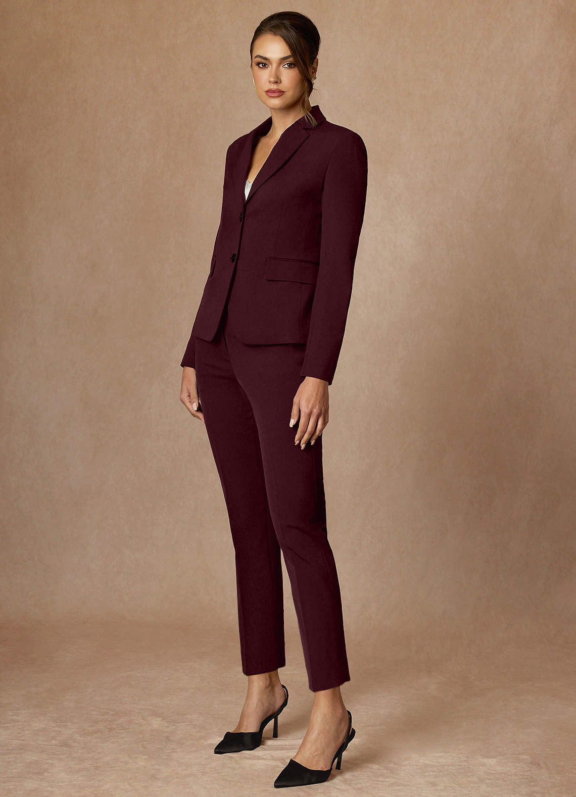 front Whitney Cabernet Refined Weave Performance Full Length Dress Pants