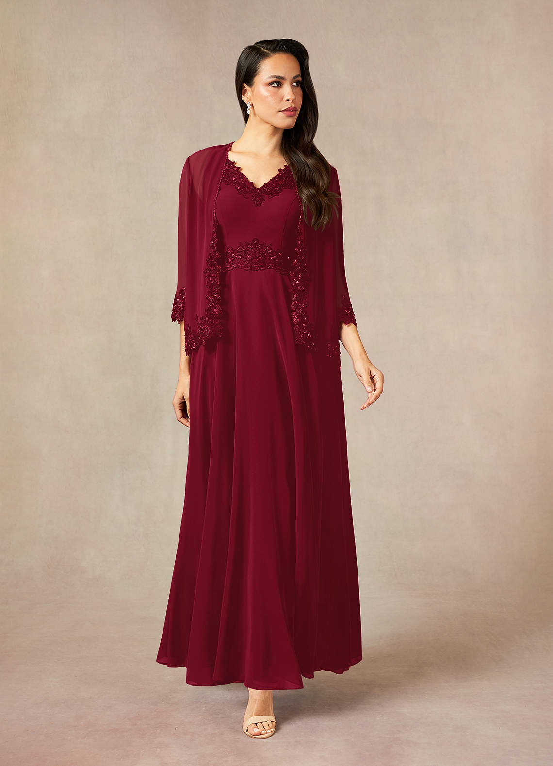 Azazie Devana Abiti per la Madre della Sposa Abito A-Line in Chiffon Lustrini Borgogna image1