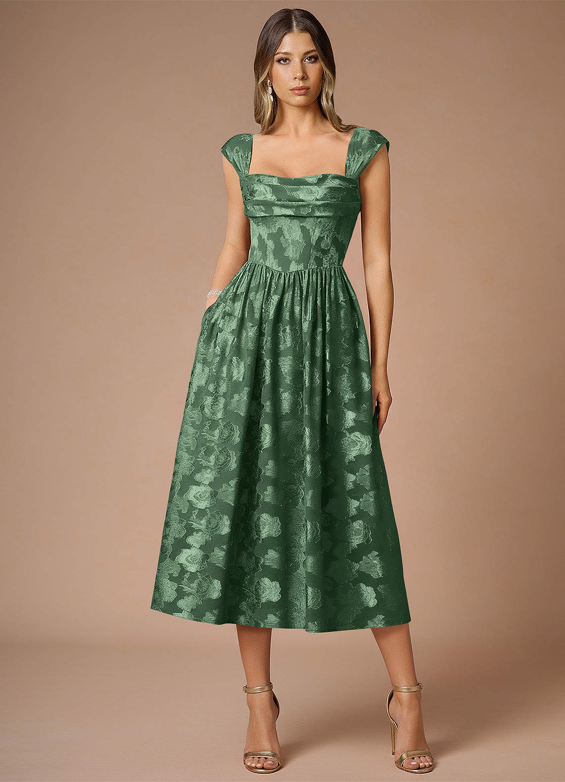 eucalyptus green midi dress Dana satin pleated dress