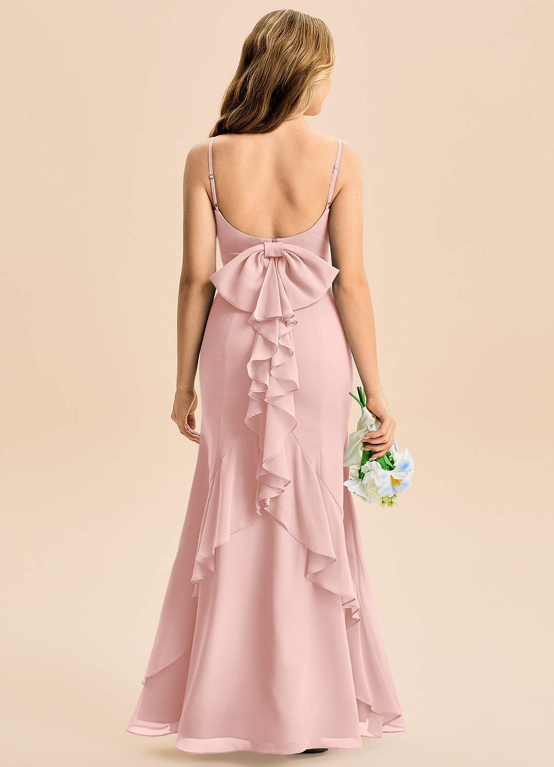 Azazie Lioren Junior Black Mermaid Bow Chiffon Dress image4