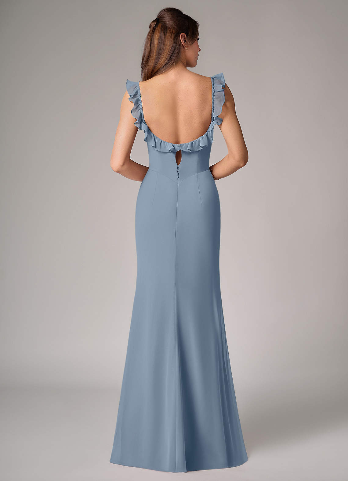 Azazie Callie Bridesmaid Dresses Dusty Blue Mermaid Side Slit Chiffon Convertible Dress image1