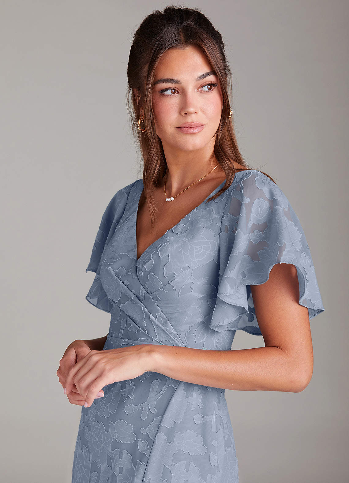 Azazie Ambrosia Bridesmaid Dresses Dusty Blue A-Line Pleated Floral Burnout Dress image5