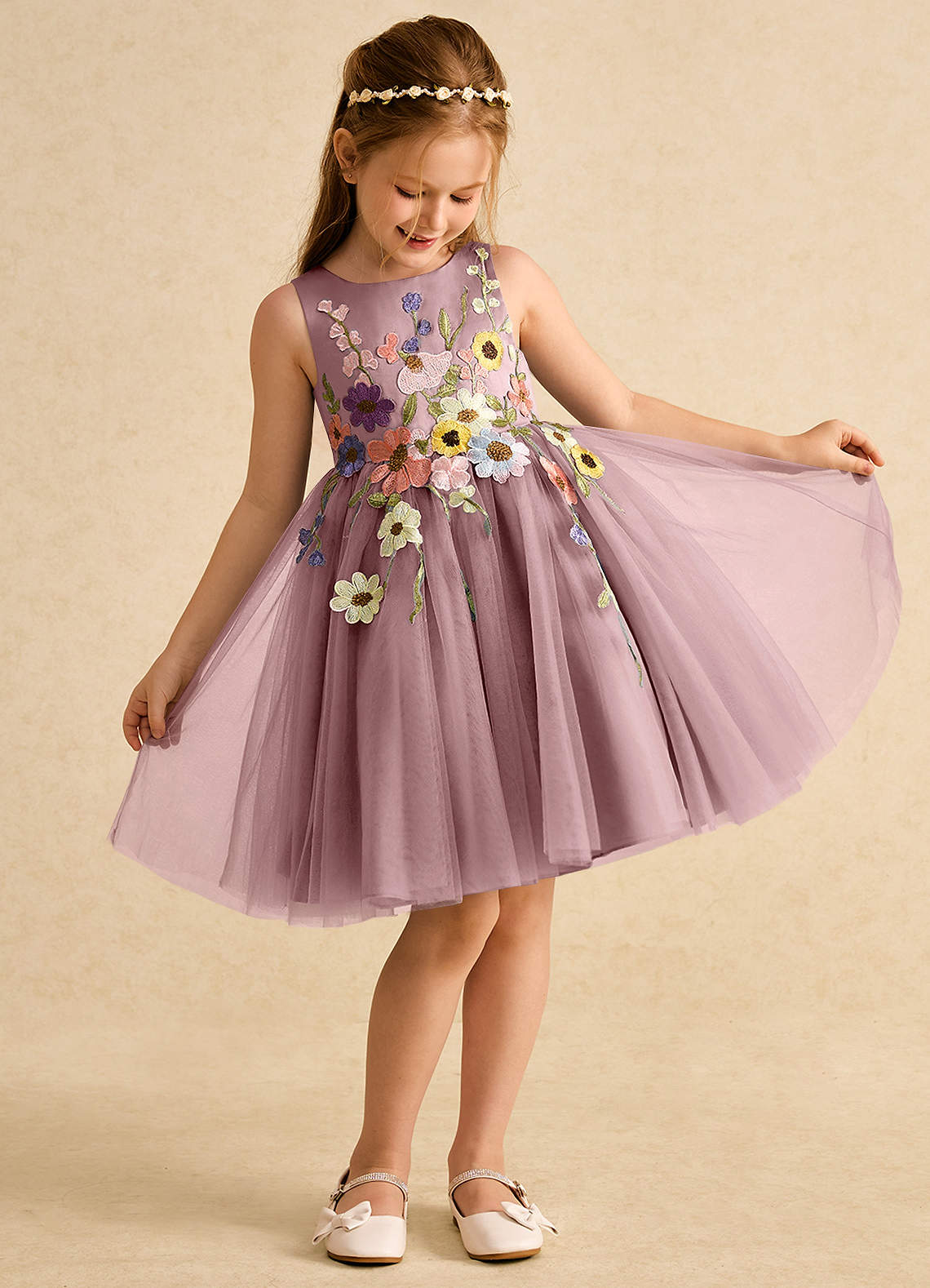 Azazie Prima Flower Girl Dresses Dusty Rose A-Line Bow Tulle Dress image2
