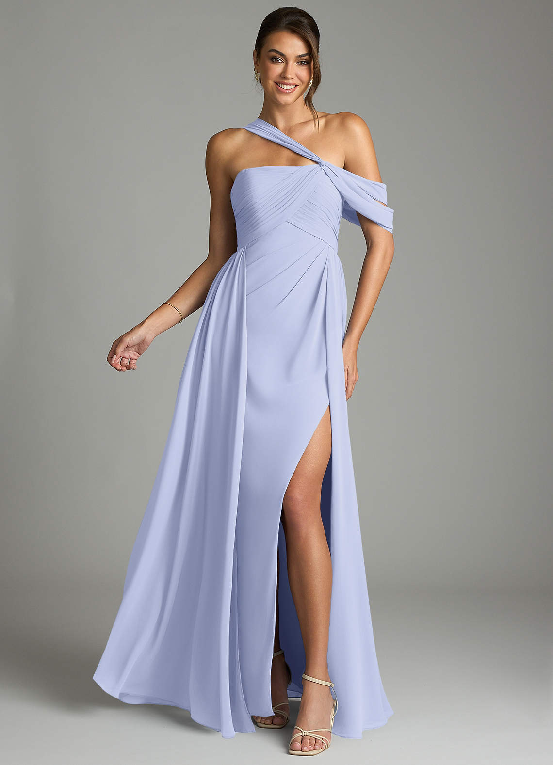 lavender off the shoulder bridesmaid dresses Azazie Kassandra