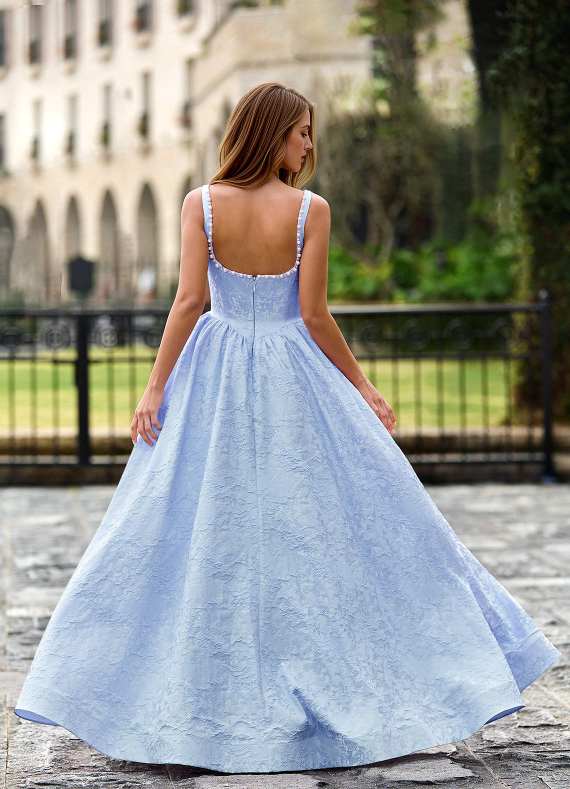 Thyme Taivaansininen A-linjainen 3D-kukkia koristeltu tanssiaismekko image1