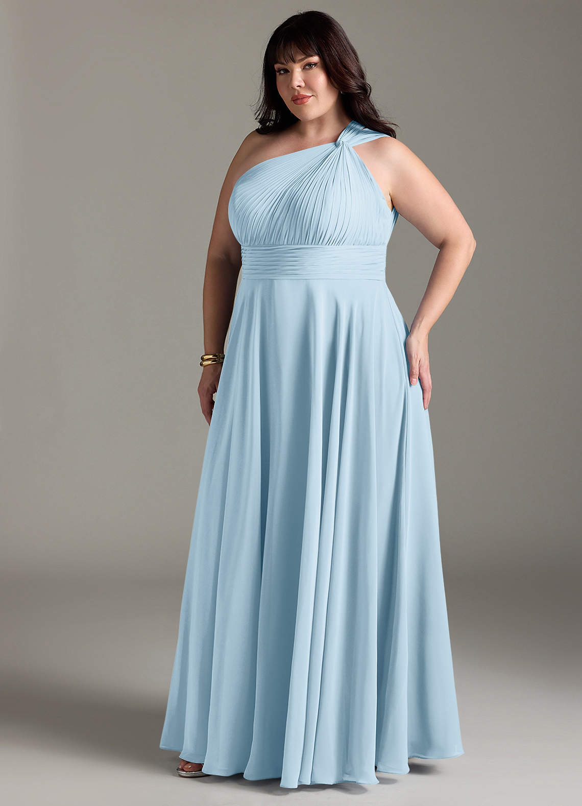 Azazie Charlize Abiti da Damigella Abito A-Line in Chiffon Monospalla Azzurro image10