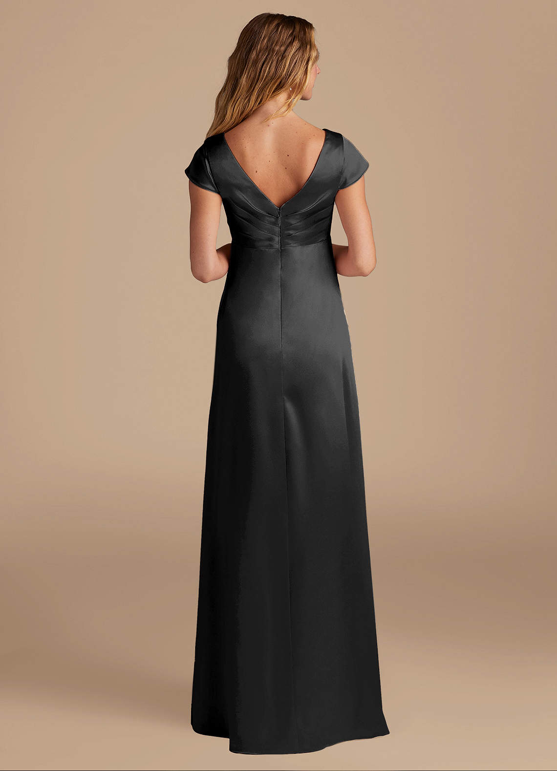 Azazie Allessia Vestidos de dama de honra para maternidade Vestir Linha A Comprimento do chão Cetim Metálico image4