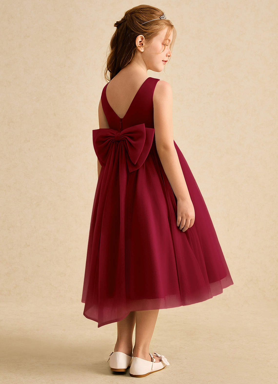 Azazie Winnie Robe Demoiselle D'honneur Fillette Robe Princesse en Tulle Arc Bourgogne image2