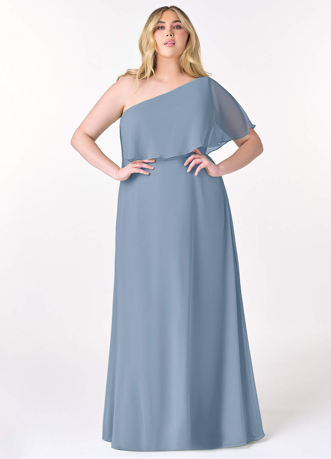 Azazie Lizzy Final Sale Dusty Blue A-Line One Shoulder Chiffon Dress image1