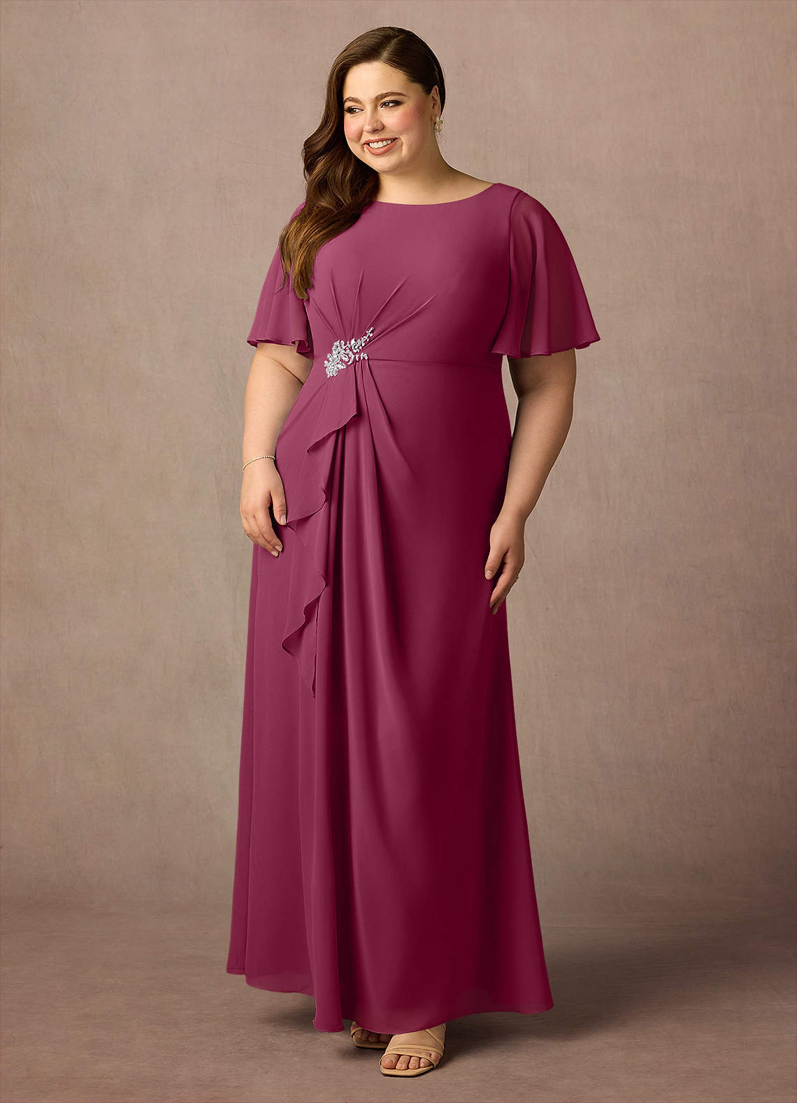 Azazie Rain Abiti per la Madre della Sposa Abito Tubino in Chiffon Perline Gelso image2