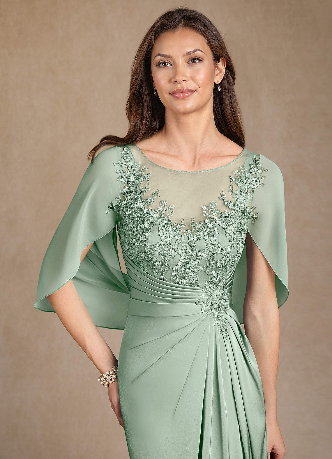 Azazie Hera Mother of the Bride Dresses Agave A-Line Lace Stretch Satin Dress image4