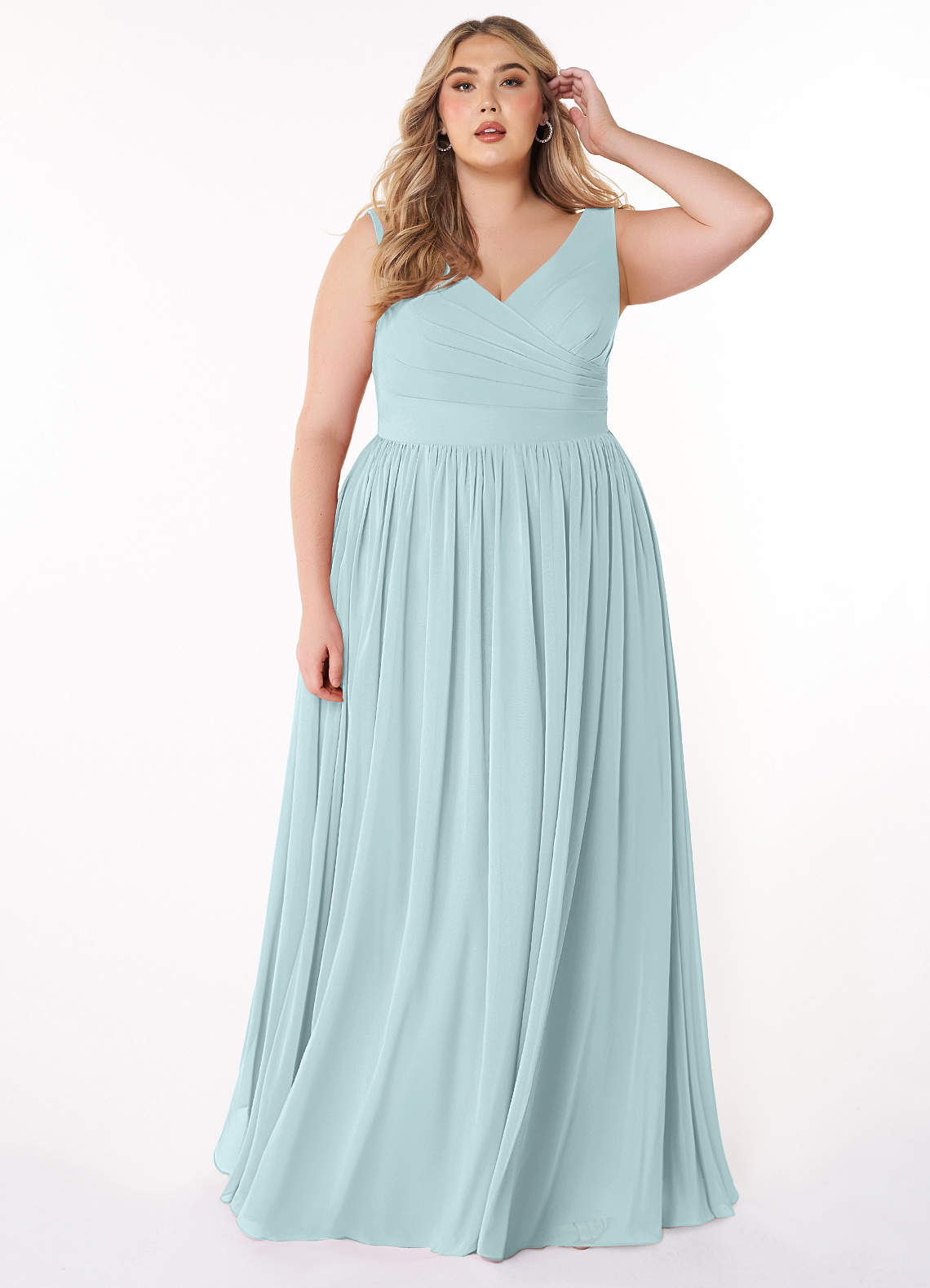 Azazie Keyla Bridesmaid Dresses Mist A-Line V-Neck Pleated Chiffon Dress image1