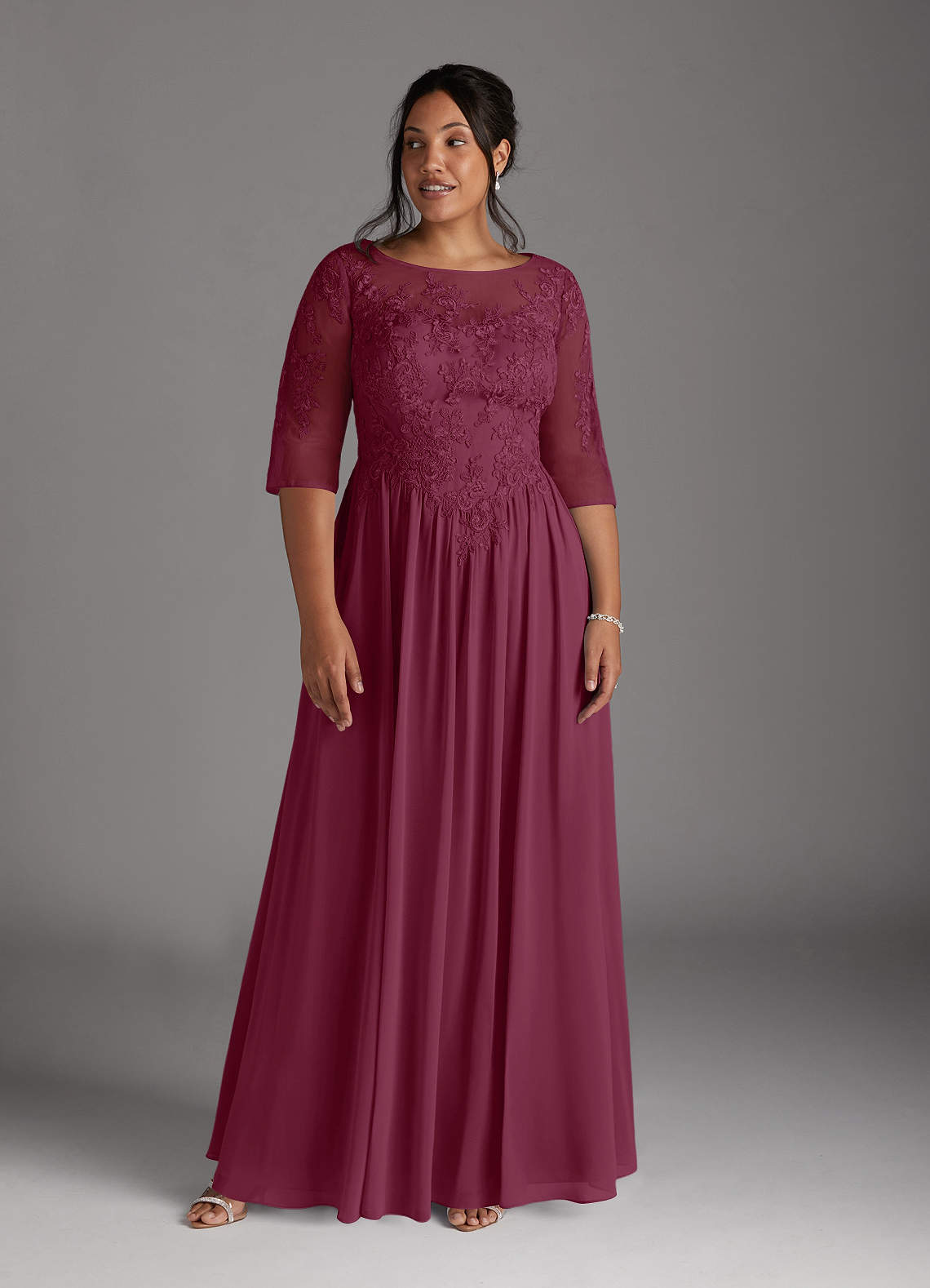 Azazie Mirielle vestidos de madre de la novia Vestido de Mora de Gasa de Corte En A con Encaje Scoop image8