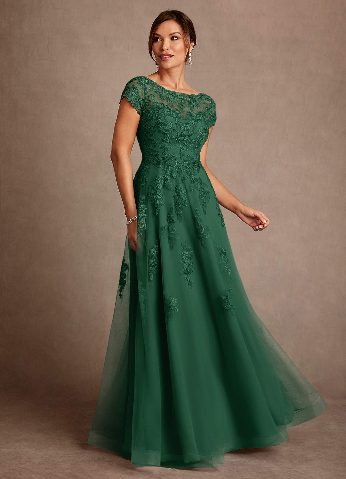 Azazie Jalinda Mother of the Bride Dresses Dark Green A-Line Lace Chiffon Dress image1