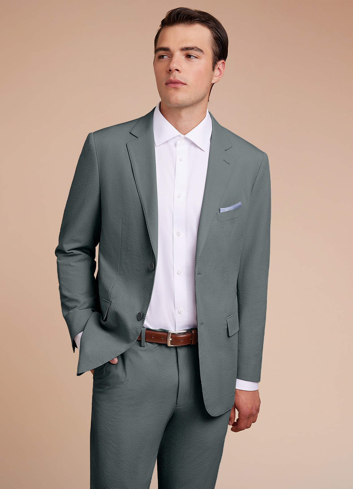 front Miles Grey Seersucker Suit Jacket