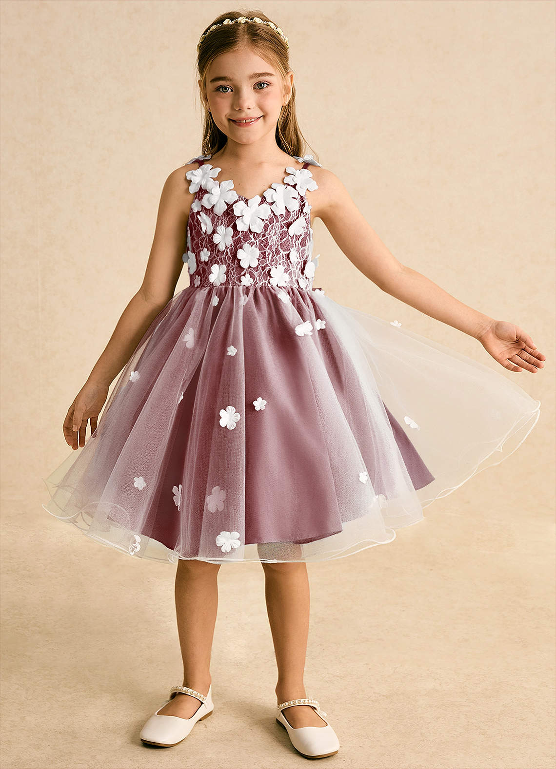 Azazie Junebug Vestidos de florista Vestido Marfim Borgonha de Tule de Vestido de baile com Renda image7