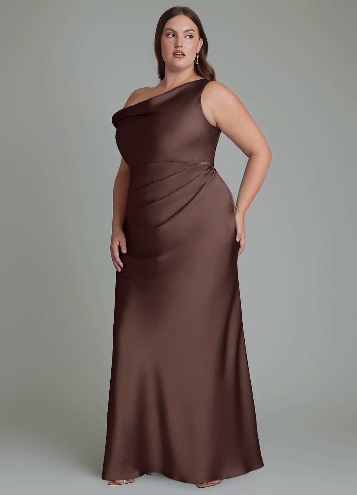 Azazie Emerson Bridesmaid Dresses Ganache Mermaid Off the Shoulder Stretch Satin Dress image10